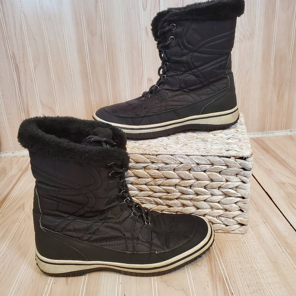 Camel Crown Black Fur‎ Lined Snow Boots Winter Gorpcore Women's Size 9 Ski Apres